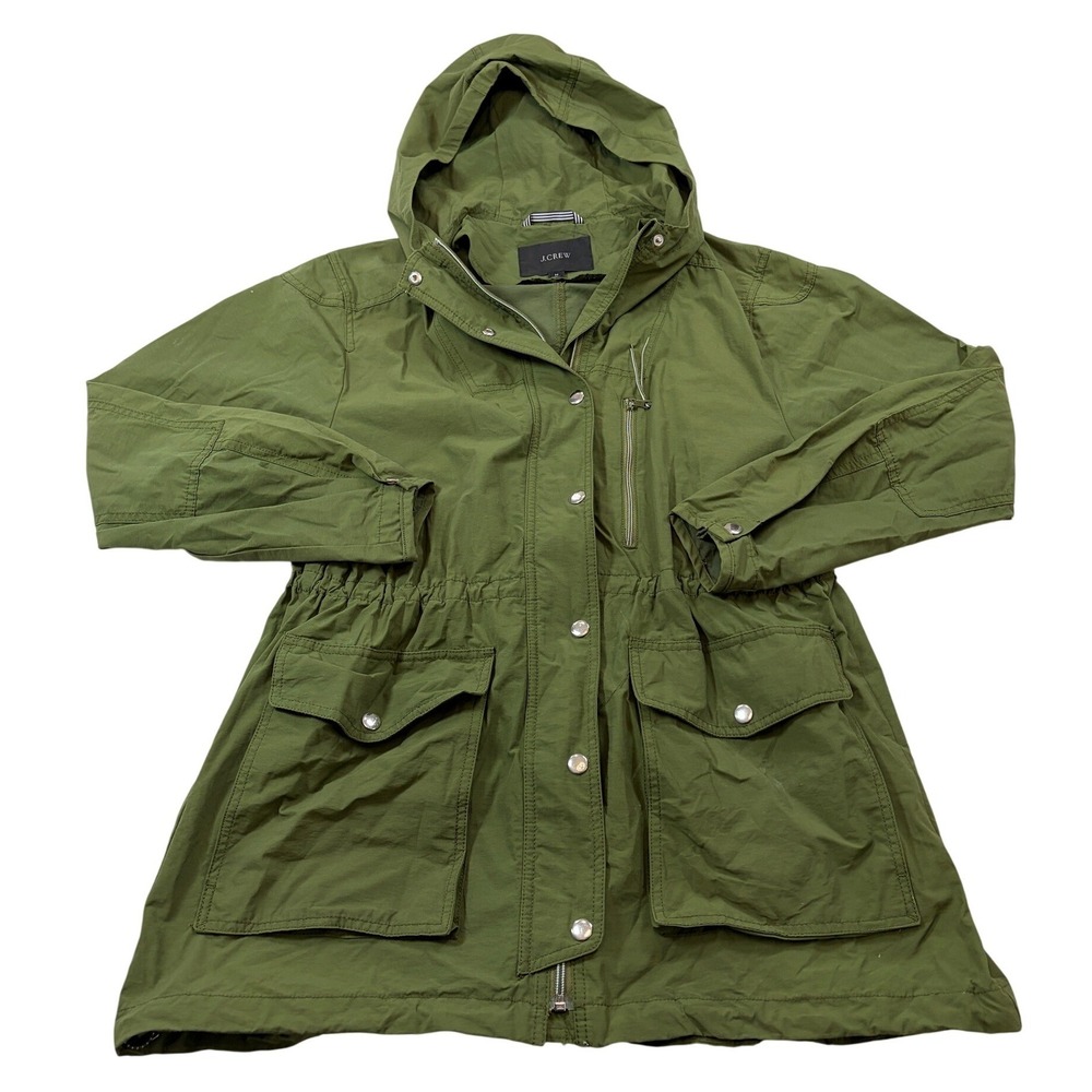 J.Crew Olive Green Hooded Utility Field Jacket Drawstring Waist Womens Size M